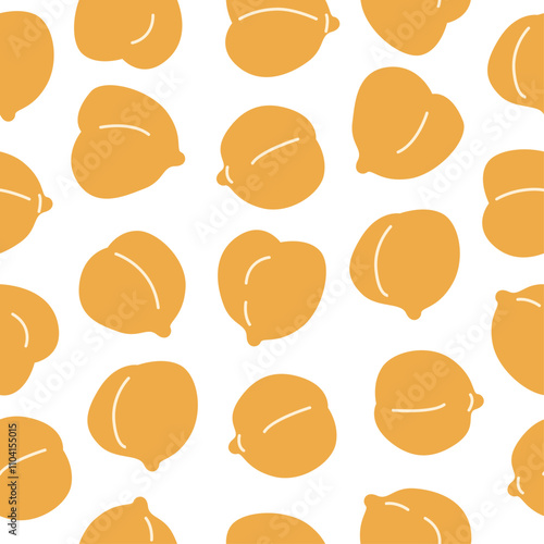 Chickpeas seamless pattern on white background. Garbanzo beans backdrop. Ingredient for hummus, falafel and other vegetarian food. Vegan protein source.