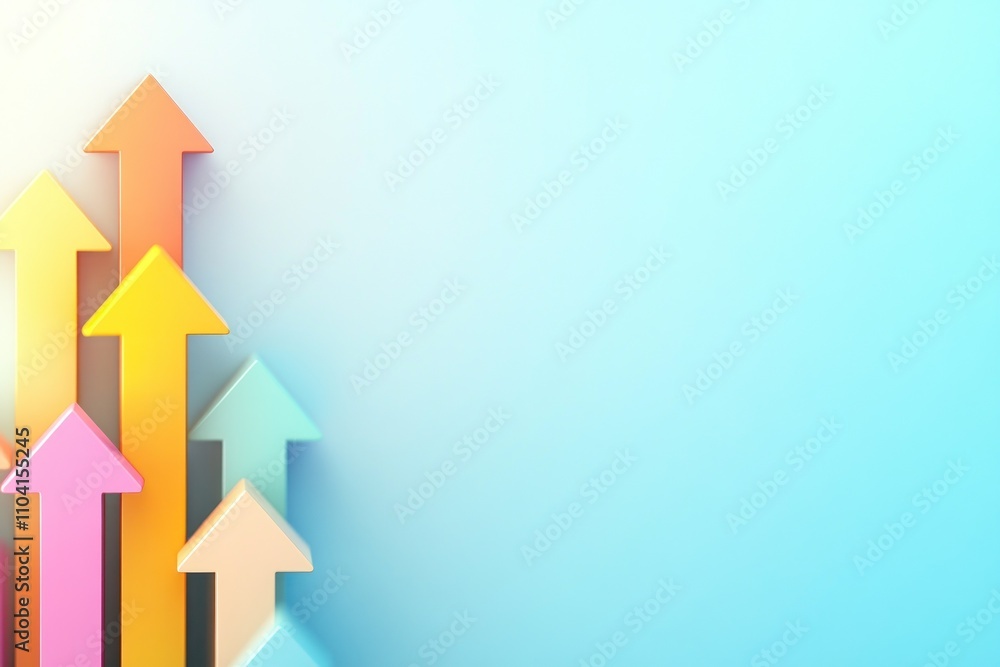 Bright arrows ascend into clear blue gradient sky. Bright arrows ascend into clear blue gradient sky.
