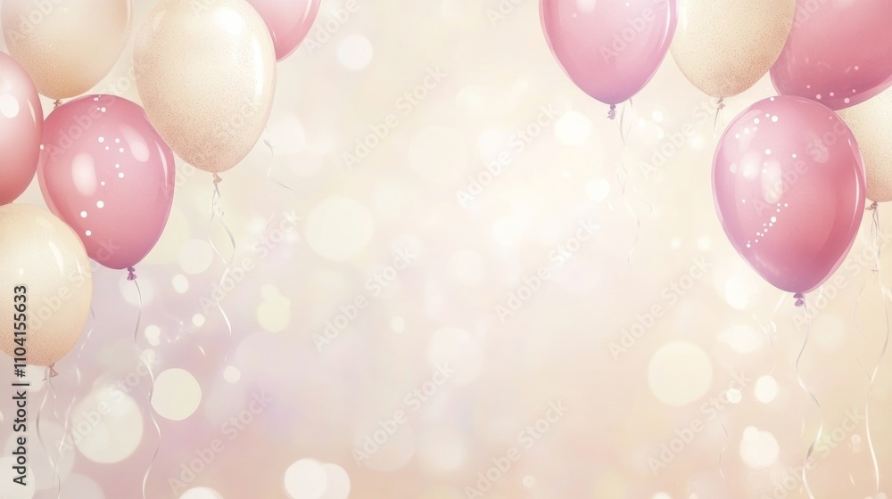Colorful Wallpaper With Balloons And Confetti, Copy Space, Birthday Party Invitation Concept Colorful Wallpaper With Balloons And Confetti, Copy Space, Birthday Party Invitation Concept