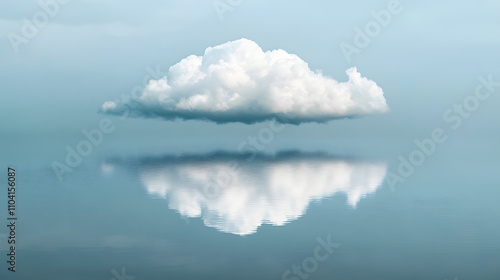 clouds in the blue background and reflections in the water