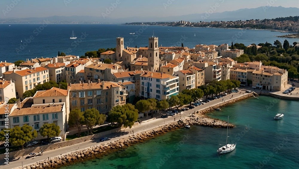 Fototapeta premium Aerial view of Antibes on the French Riviera.