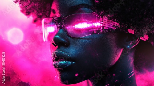 Dystopia fiction vaporwave beauty beautiful vivid cyber style cinematic implants a of beauty luminescencepunk cyborg afrocentric cyberware ultramodern black photo photo