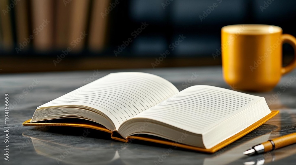 a photostock of an open journal with a pen on a blank page, introspective design 2025 a photostock of an open journal with a pen on a blank page, introspective design 2025
