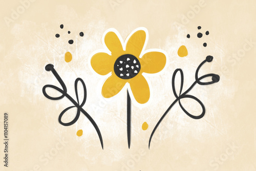Abstract floral illustration with yellow petals and black accents