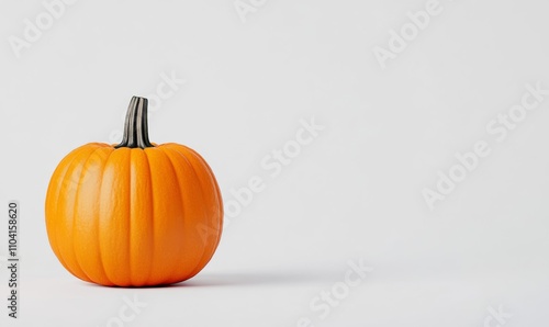 Side view of a ripe orange pumpkin on a white background; vibrant oranges and whites  photo