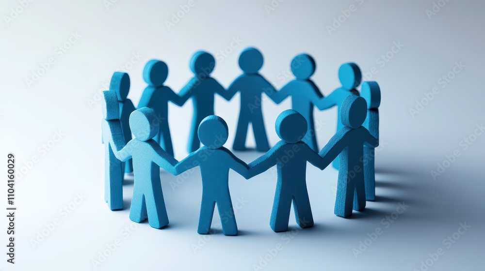 A group of blue figurines holding hands in a circle, symbolizing unity, teamwork, and collaboration in a supportive environment. A group of blue figurines holding hands in a circle, symbolizing unity, teamwork, and collaboration in a supportive environment.