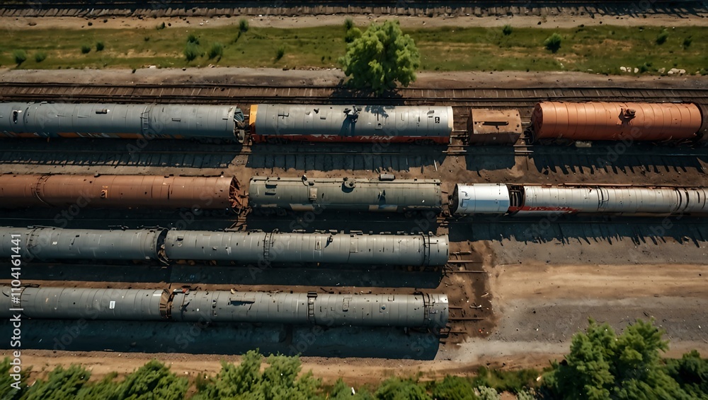 Aerial view of freight trains at the depot. Aerial view of freight trains at the depot.
