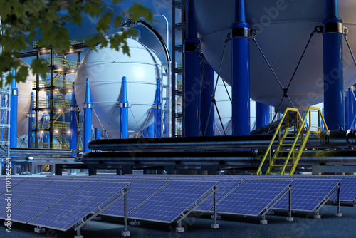 Solar panels near factory. ...