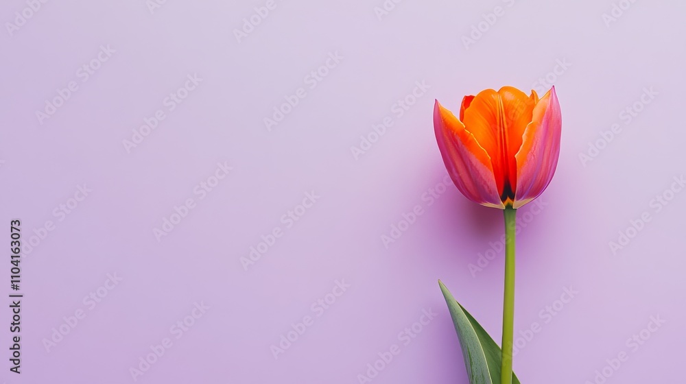 A lone vibrant orange tulip isolated against a light lavender background, close-up shot, Minimalist style A lone vibrant orange tulip isolated against a light lavender background, close-up shot, Minimalist style