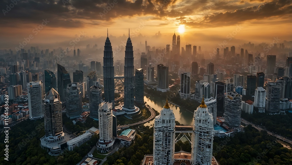 Obraz premium Aerial view of Kuala Lumpur at sunrise.