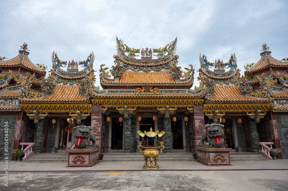 Samut Prakan, Thailand, May 15, 2024 : Wat Dhammakatanyu (Xian Lo Dai Tien Gong) chinese architecture temple in Samut Prakan province in Thailand. Samut Prakan, Thailand, May 15, 2024 : Wat Dhammakatanyu (Xian Lo Dai Tien Gong) chinese architecture temple in Samut Prakan province in Thailand.