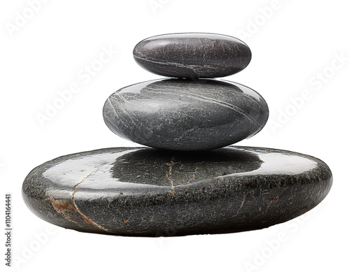 Collection of pile of water river stone, spa stone shapes isolated on transparent background photo