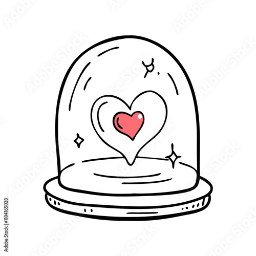 Heart in glass dome icon with whimsical details