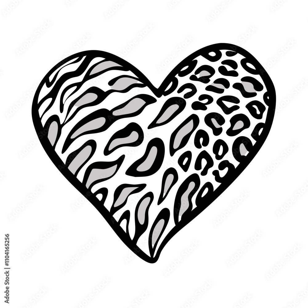 Leopard print heart icon in hand-drawn style Leopard print heart icon in hand-drawn style