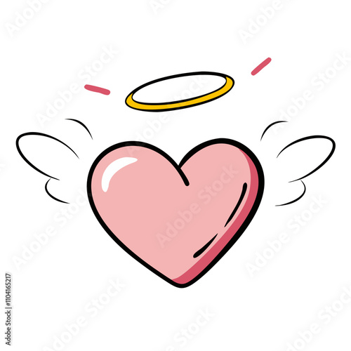 Pink heart icon with halo and small wings