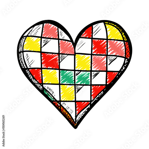 Wallpaper Mural Multicolored checkered heart icon in doodle style Torontodigital.ca