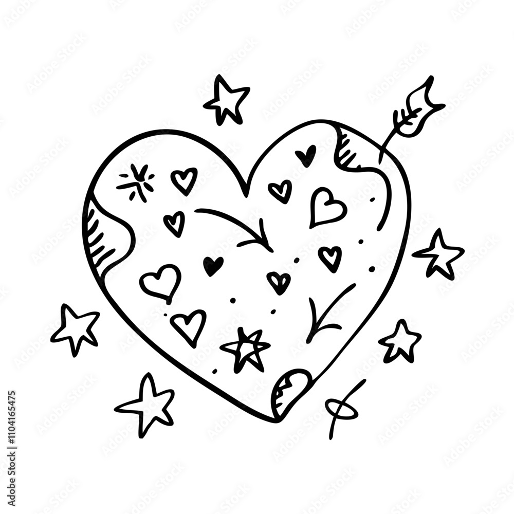 Heart icon with stars and arrows in doodle style Heart icon with stars and arrows in doodle style