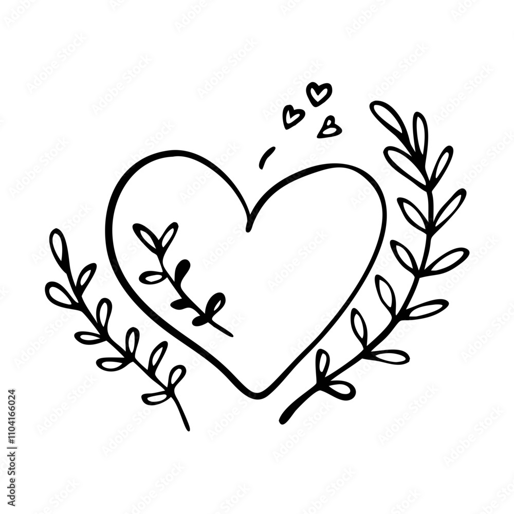Heart with floral branches illustration Heart with floral branches illustration