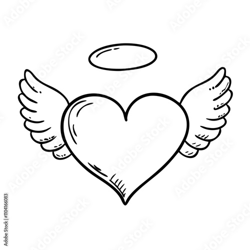 Heart with wings and halo illustration