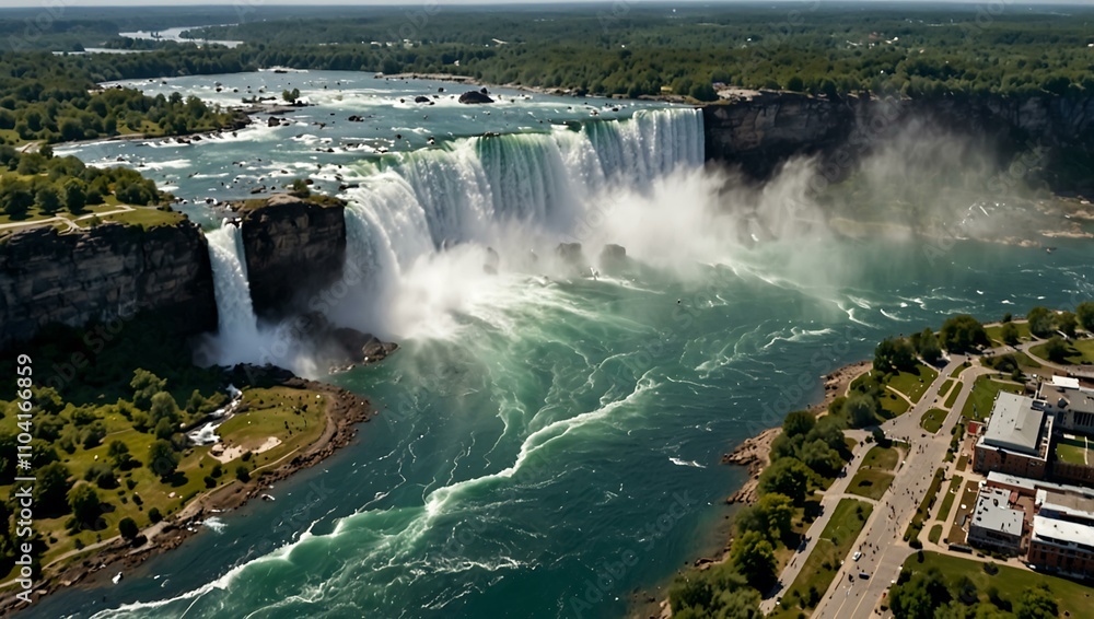 Aerial view of Niagara Falls during the summer. Aerial view of Niagara Falls during the summer.