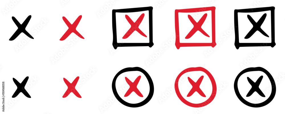 Red and black negative check mark icon. X mark icon. Uncheck icon vector. Validation icon vector. For apps and websites. Red and black negative check mark icon. X mark icon. Uncheck icon vector. Validation icon vector. For apps and websites.