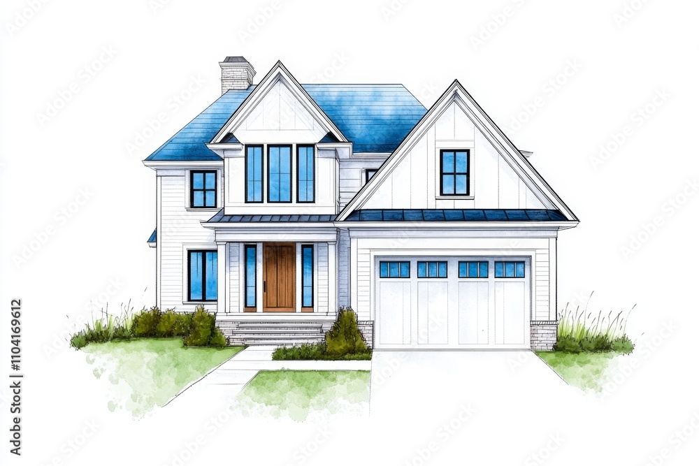 A watercolor depiction of a blueprint, with soft blues and whites blending into a dreamy artistic representation of a home design A watercolor depiction of a blueprint, with soft blues and whites blending into a dreamy artistic representation of a home design