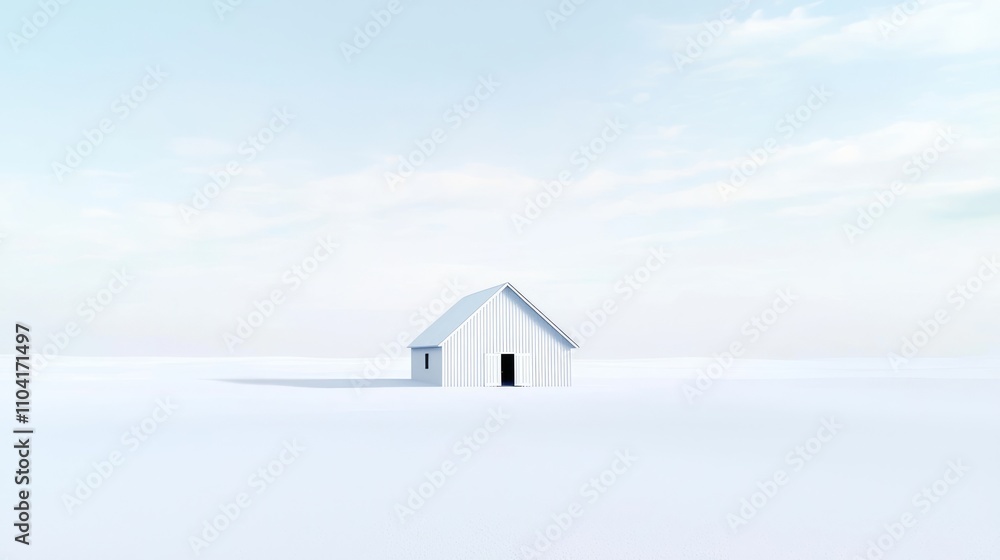 Isolated Minimalist Barn in Snow-Covered Plain | Ultra-Detailed Winter Landscape Photography Isolated Minimalist Barn in Snow-Covered Plain | Ultra-Detailed Winter Landscape Photography