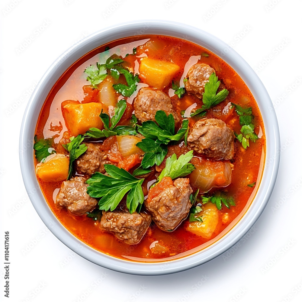 Macro Shot of Chorba Frik a Flavorful North African Soup Dish Isolated on White Background Macro Shot of Chorba Frik a Flavorful North African Soup Dish Isolated on White Background