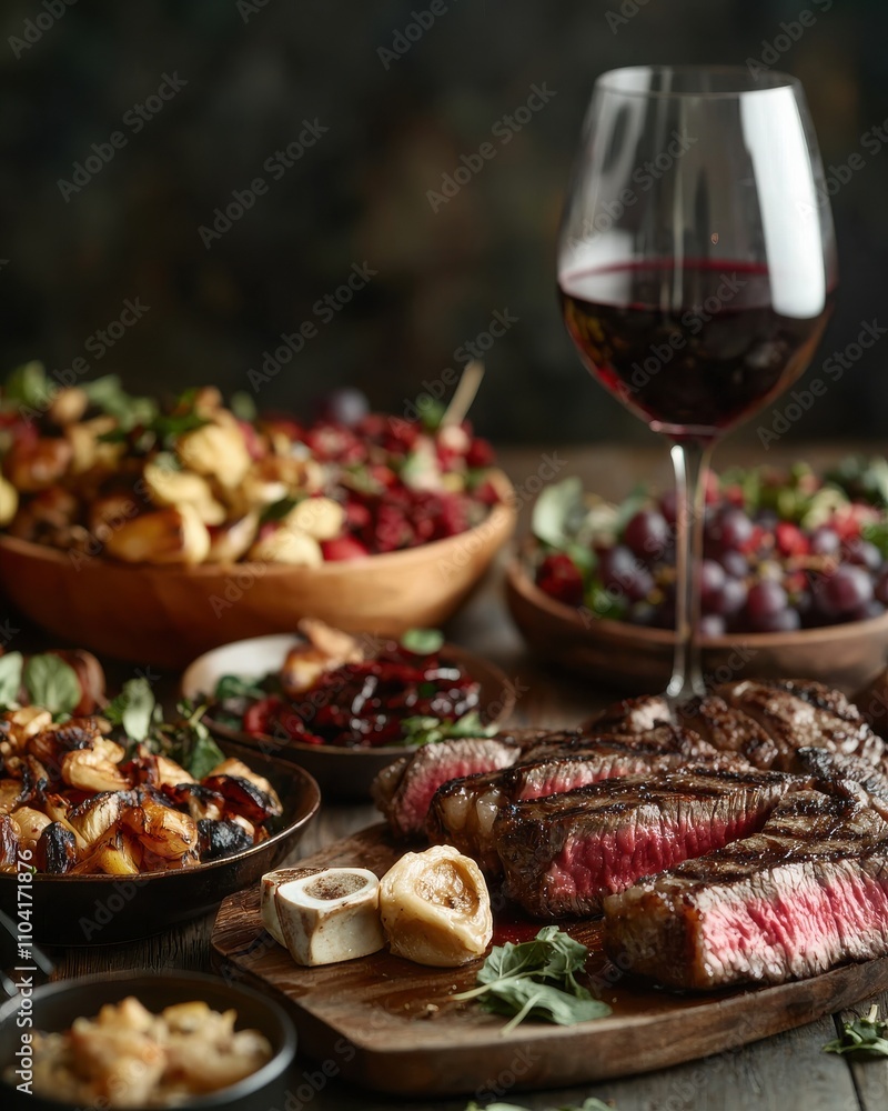Savoring medium-rare steak dinner rustic dining room gourmet meal showcase cozy atmosphere culinary delight for food lovers Savoring medium-rare steak dinner rustic dining room gourmet meal showcase cozy atmosphere culinary delight for food lovers