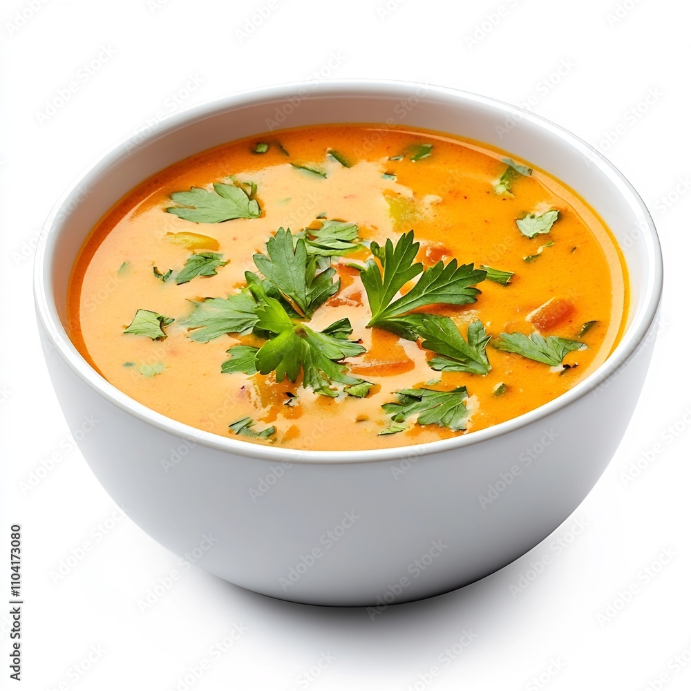 Macro Shot of Traditional Moroccan Harira Soup on White Background Macro Shot of Traditional Moroccan Harira Soup on White Background