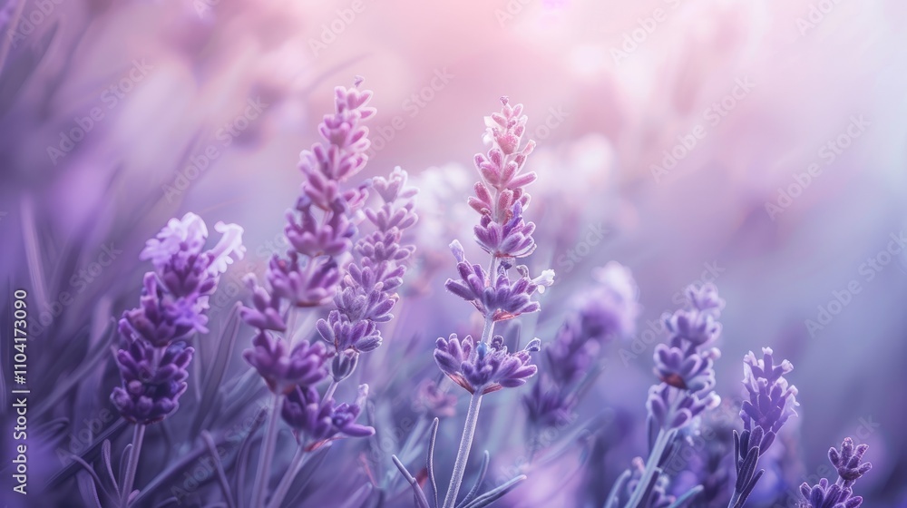 A soft-focus image of lavender flowers in a dreamy pastel setting. A soft-focus image of lavender flowers in a dreamy pastel setting.