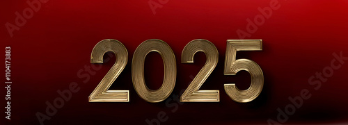 golden metallic 2025 numbers  on red background