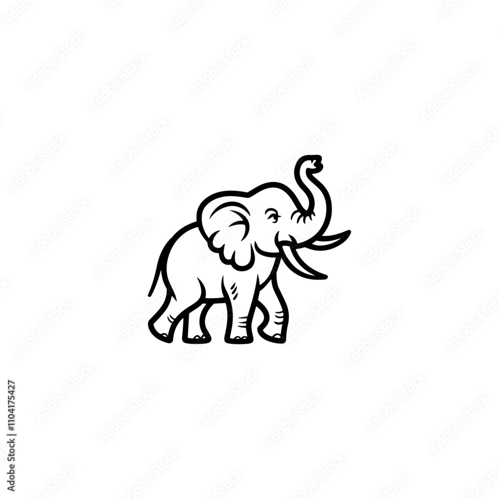 Obraz premium Silhouette Joyful Baby Elephant Line art, Line Drawing of a Baby Elephant, Black and white cartoon drawing of a cute baby elephant line art silhouette illustration, elephant vector line silhouette.