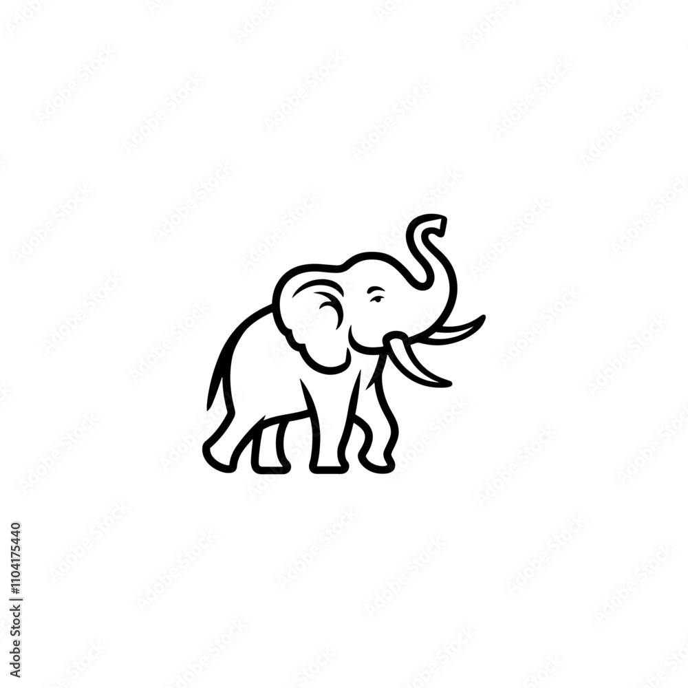 Fototapeta premium Silhouette Joyful Baby Elephant Line art, Line Drawing of a Baby Elephant, Black and white cartoon drawing of a cute baby elephant line art silhouette illustration, elephant vector line silhouette.