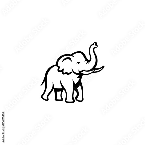 Silhouette Joyful Baby Elephant Line art, Line Drawing of a Baby Elephant, Black and white cartoon drawing of a cute baby elephant line art silhouette illustration, elephant vector line silhouette.