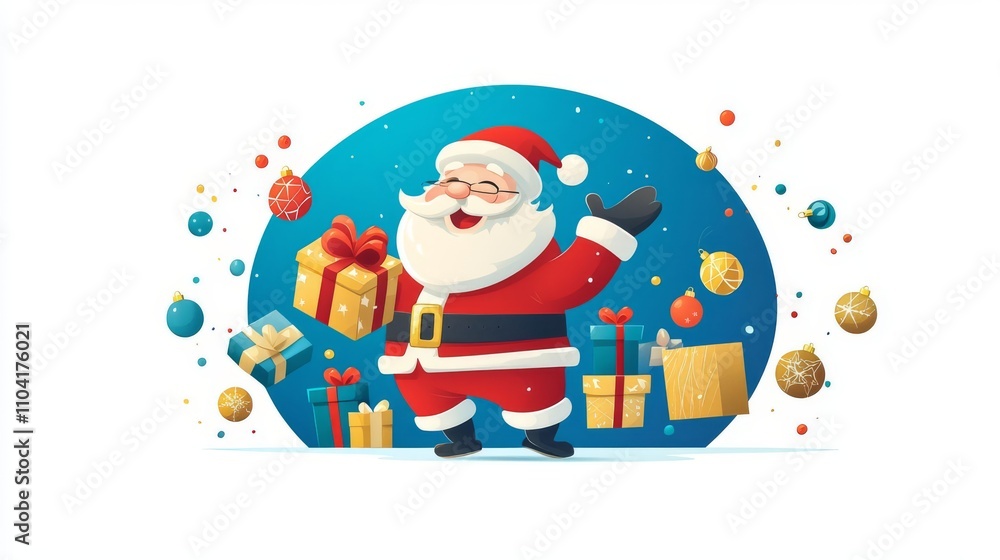 Festive Santa Claus with gifts and decorations. Festive Santa Claus with gifts and decorations.