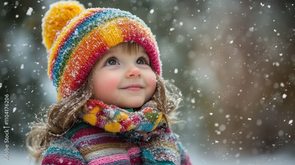 Happy child plays in the snow on a winter day Happy child plays in the snow on a winter day