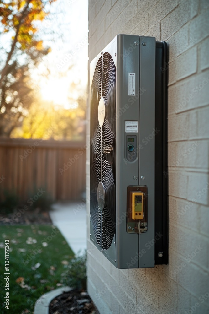 Exterior view of a building with a wall-mounted air conditioner, suitable for use in architectural or urban planning contexts Exterior view of a building with a wall-mounted air conditioner, suitable for use in architectural or urban planning contexts