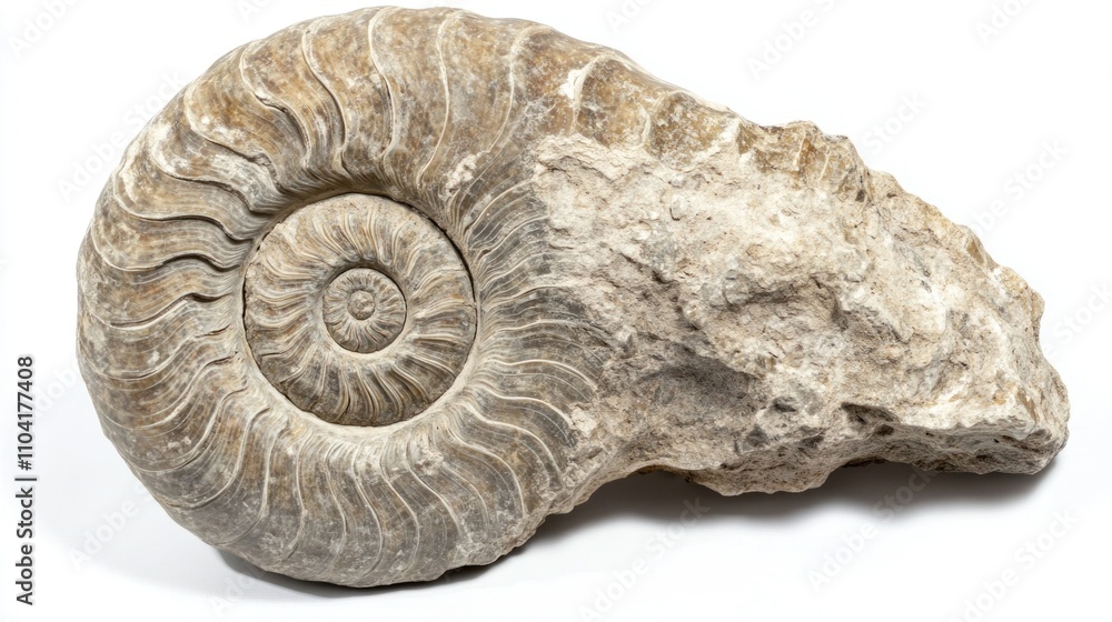 Ancient Ammonite Fossil in Stone Matrix: A Paleozoic Relic Ancient Ammonite Fossil in Stone Matrix: A Paleozoic Relic