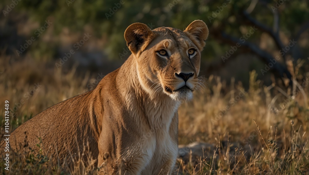Naklejka premium African lioness in the wild.