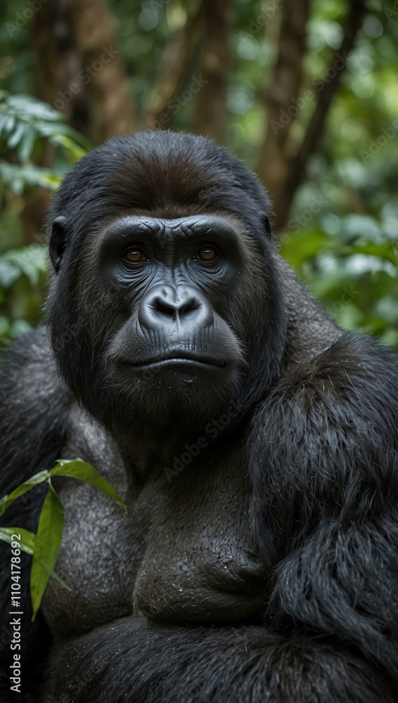 African silverback gorilla in rainforest. African silverback gorilla in rainforest.