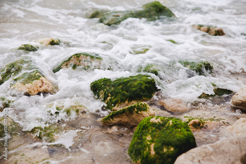 water flowing on the rocks