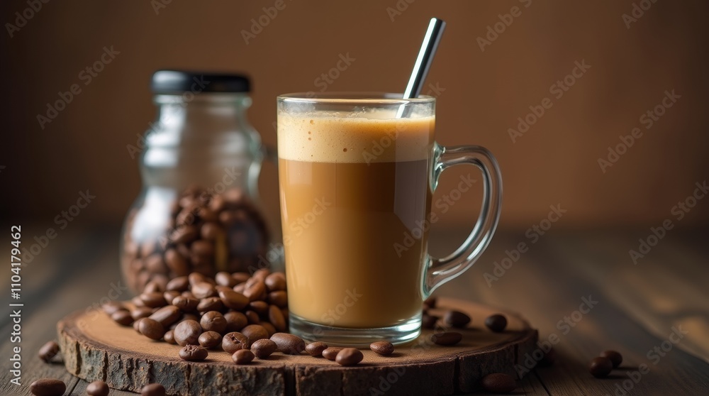Rich bulletproof coffee topped with frothy cream and served in a stylish mug Rich bulletproof coffee topped with frothy cream and served in a stylish mug