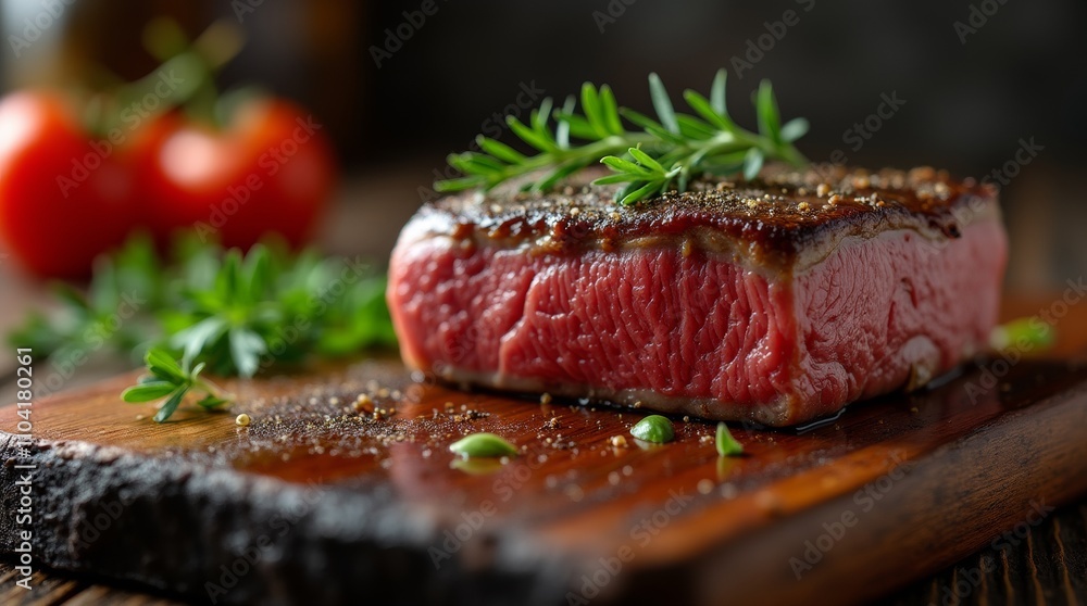 Juicy grass-fed steak cooked to perfection with herbs and vegetables Juicy grass-fed steak cooked to perfection with herbs and vegetables