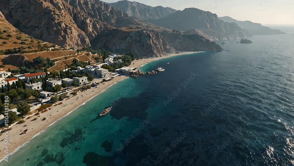 Obraz premium AI-generated Greek coastline landscape.