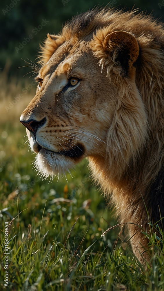 AI-generated lion in the grass.