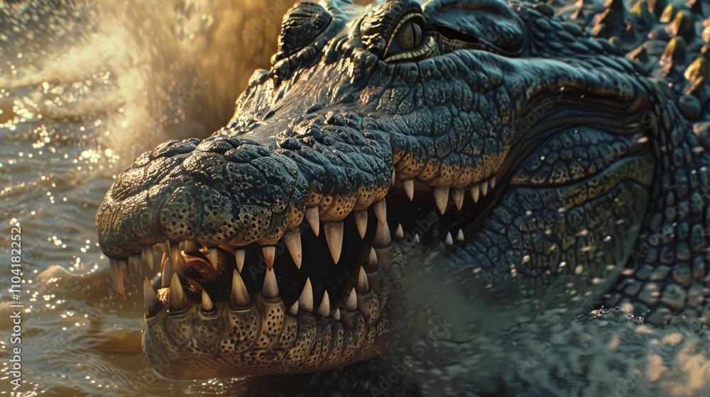 Obraz premium A close-up shot of a crocodile's head submerged in water, providing an intimate view of its features