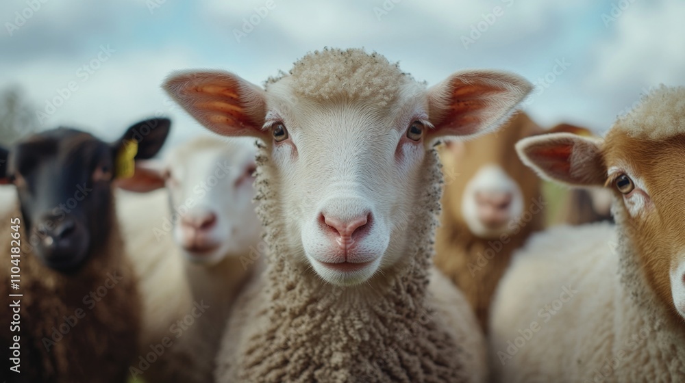 Fototapeta premium A group of sheep grazing together