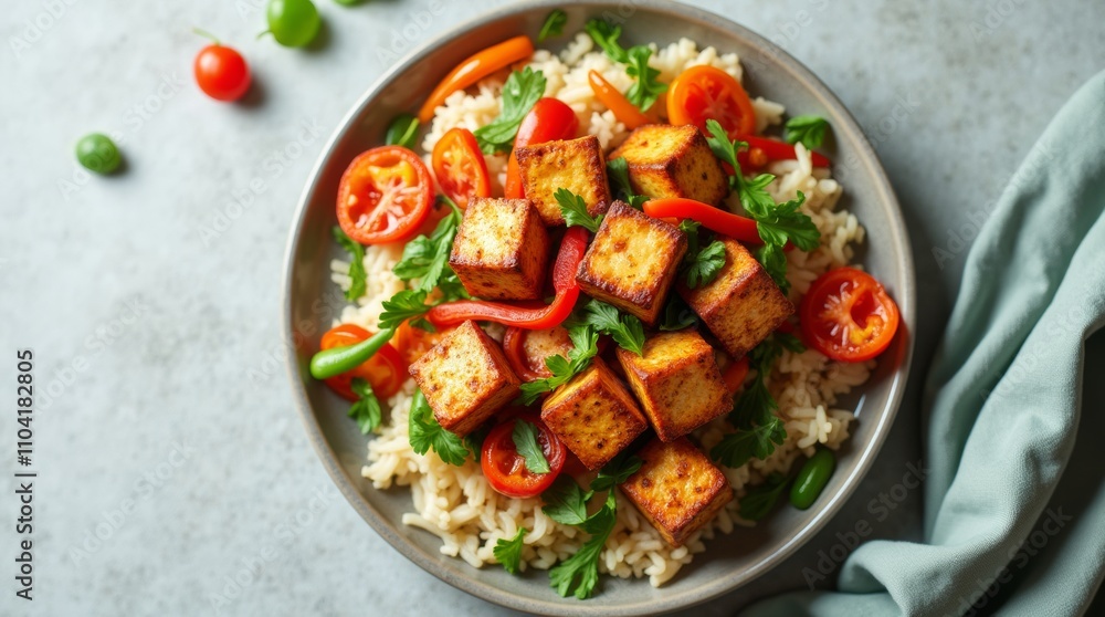 Healthy tofu stir-fry with fresh vegetables, vibrant and appetizing Healthy tofu stir-fry with fresh vegetables, vibrant and appetizing