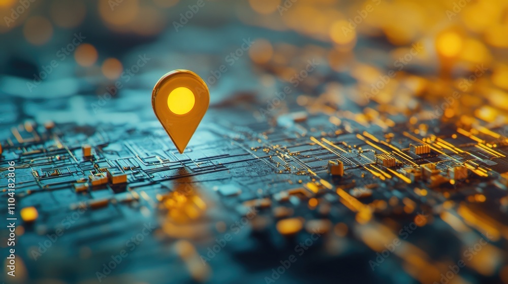 Close-up image of a map pin on a circuit board, suitable for tech-related projects and illustrations